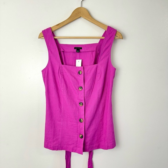NWT Ann Taylor Linen Blend Belted Utility Top Sleeveless Tank Button Front Sz S - Picture 3 of 7